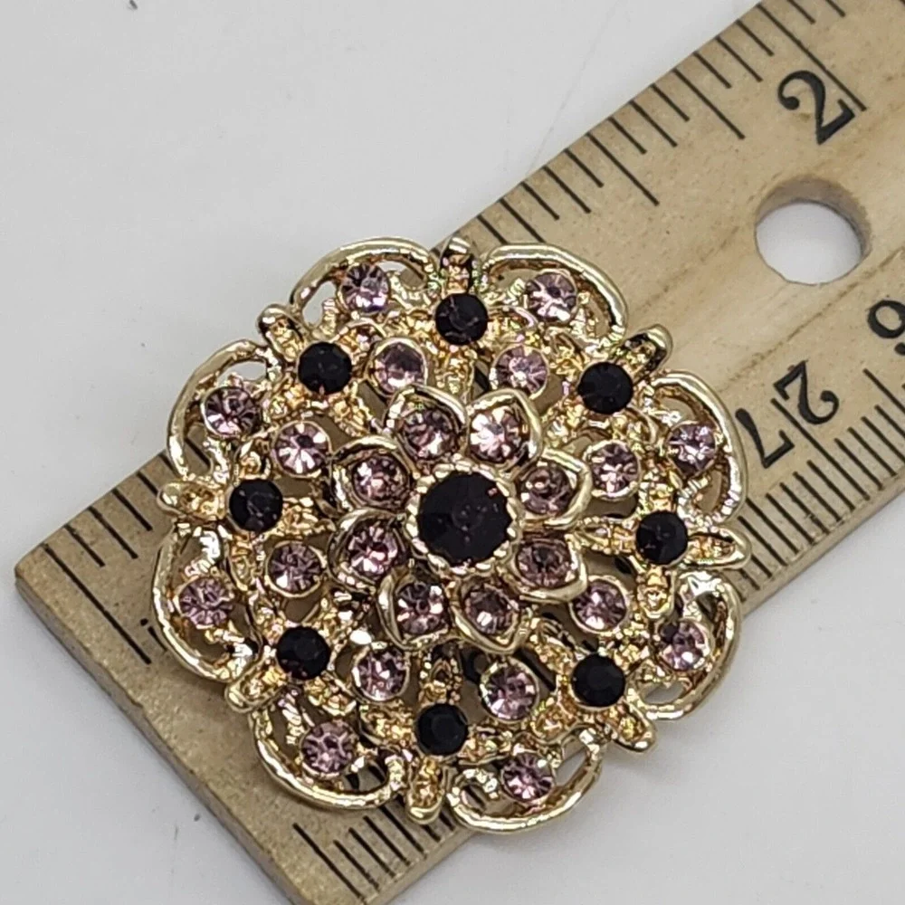 GOLD FLOWER BOUQUET BROOCH PURPLE DIAMANTE CRYSTAL WEDDING PARTY PIN‎ BROOCH